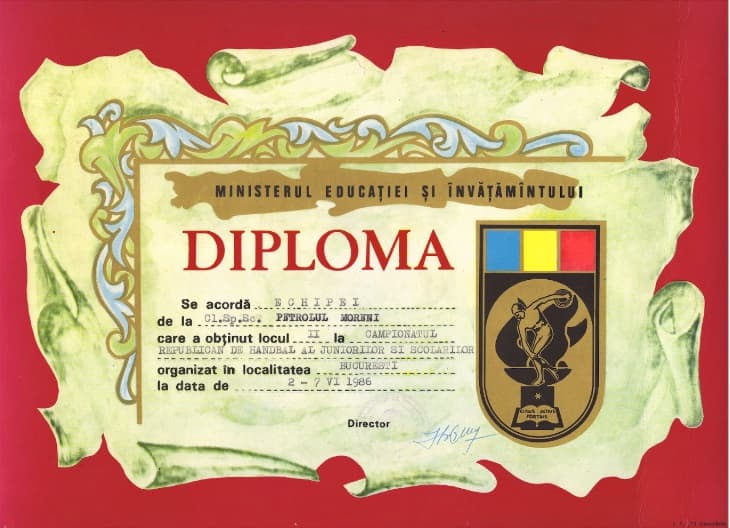 Diploma locului II la Campionatul Republican de Juniori, 1986