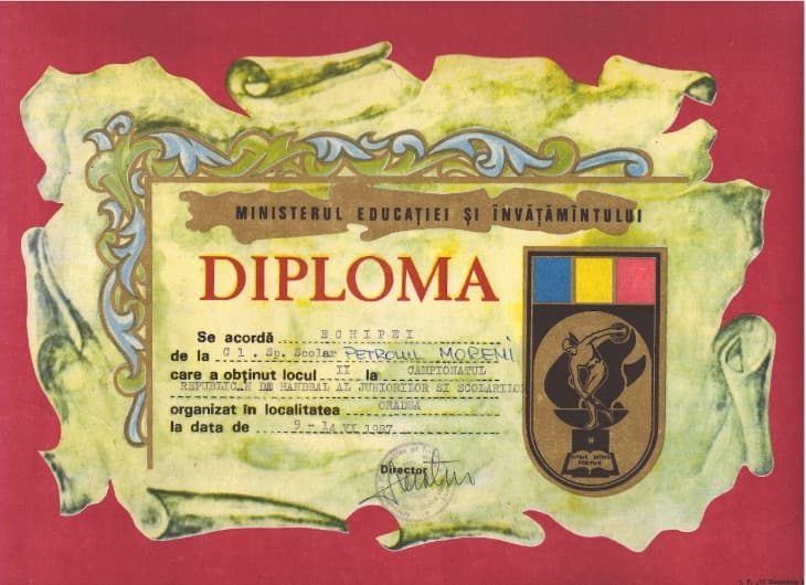 Diploma locului II la Campionatul Republican de Juniori, 1987